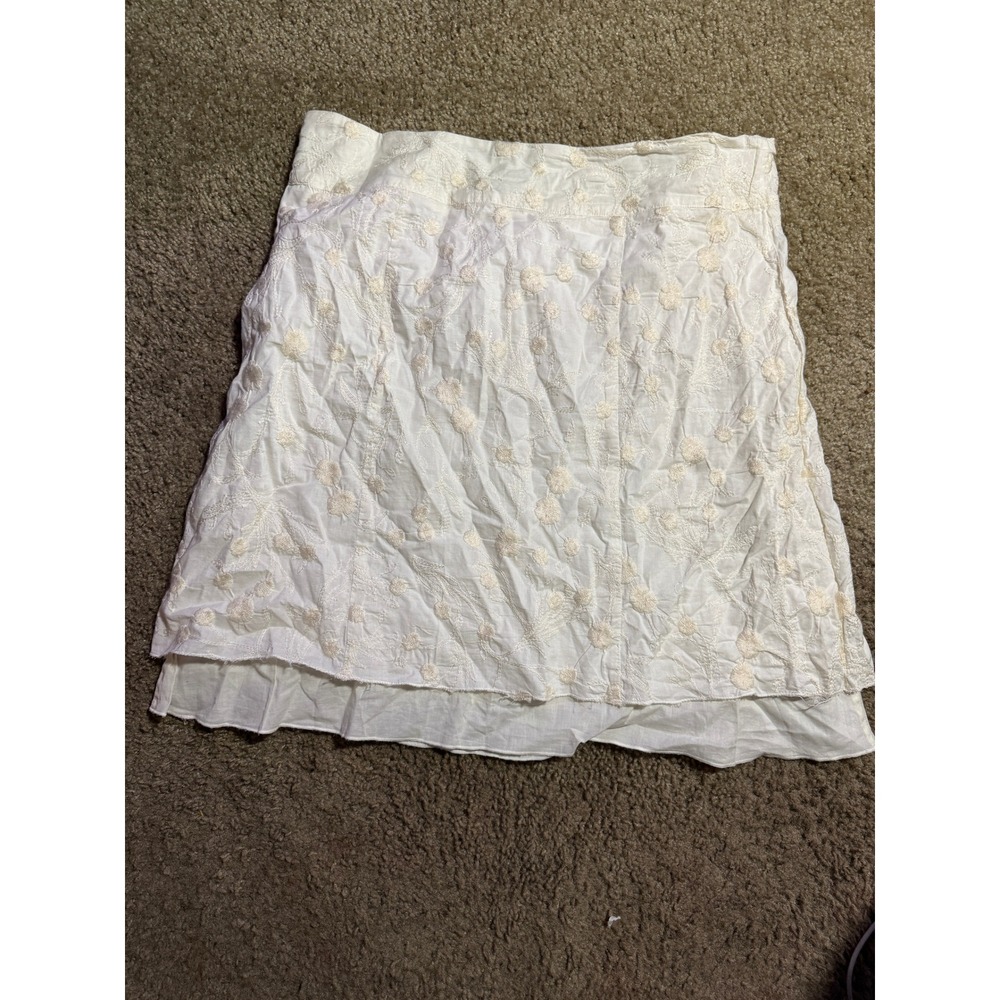 HM Cream Floral Eyelet Embroidered Mini Skirt Size 12 Boho Cottagecore Tiered - Picture 5 of 5